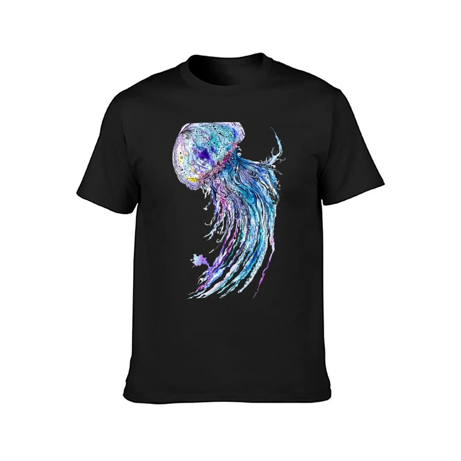 Jelly fish watercolor and ink painting T-Shirt funnys quick drying aesthetic clothes boys animal print black t shirts for men