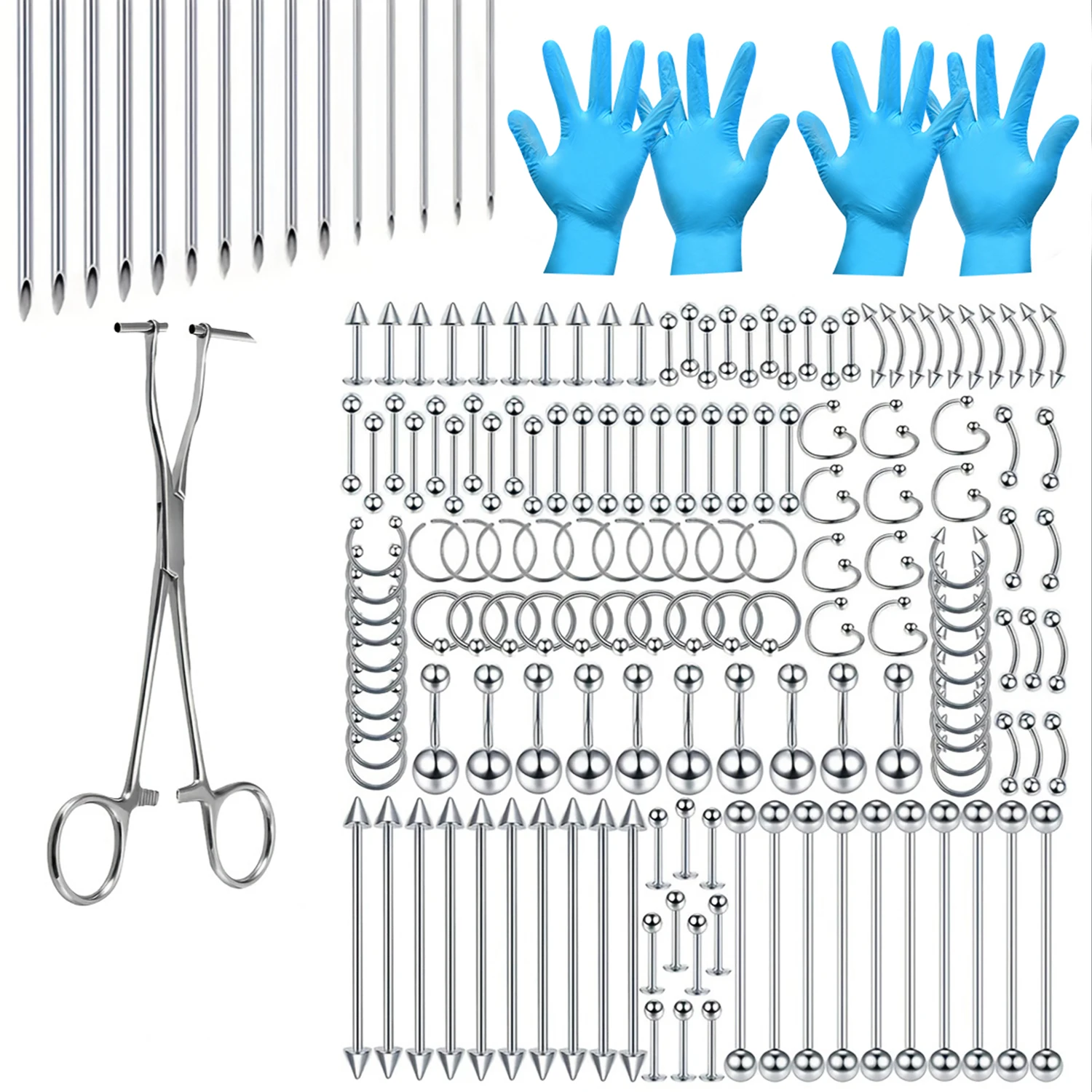 

168/171 шт., набор инструментов для пирсинга из нержавеющей стали 316L для ушей, губ, живота, языка, носа, бровей и других пирсингов
