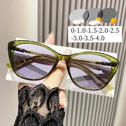 2025 Women Cat Eye Near Sight Eyeglasses Trendy Color Changing Myopia Eyeglasses Finished Prescription Photochromic Sunglasses