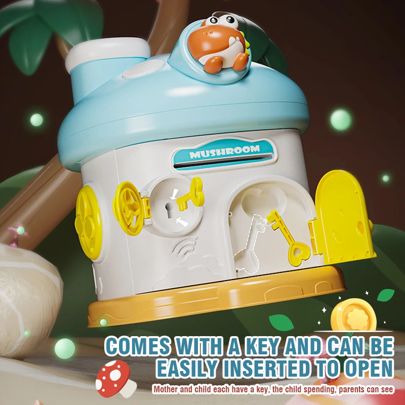 Mushroom House Piggy Bank Key Lock Saving Money Box Cash Storage Cute Large Capacity Pretend Play Toy Children Christmas Gift