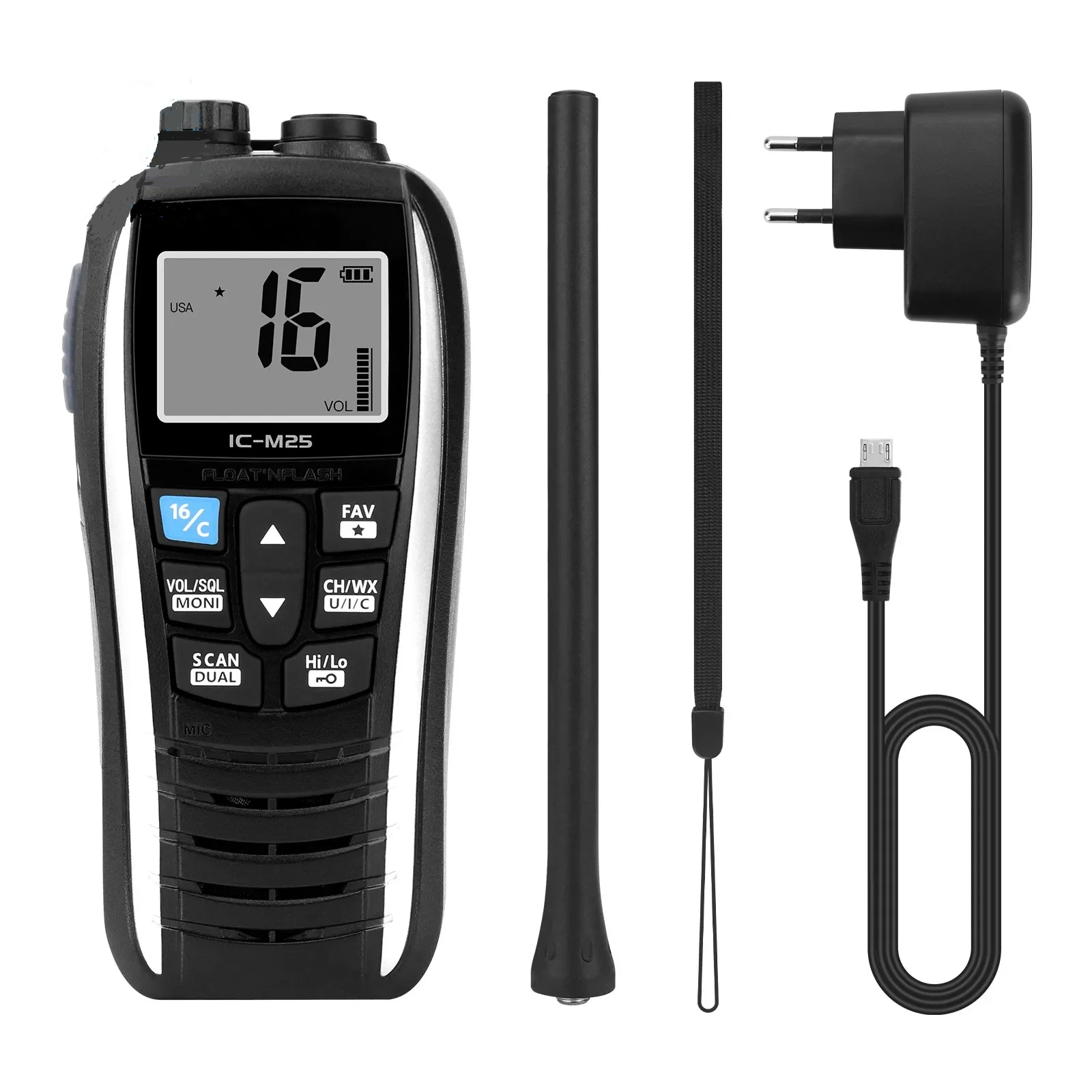 IC-M25 5W Portable Marine Radio VHF Handheld LCD Lightweight Waterproof