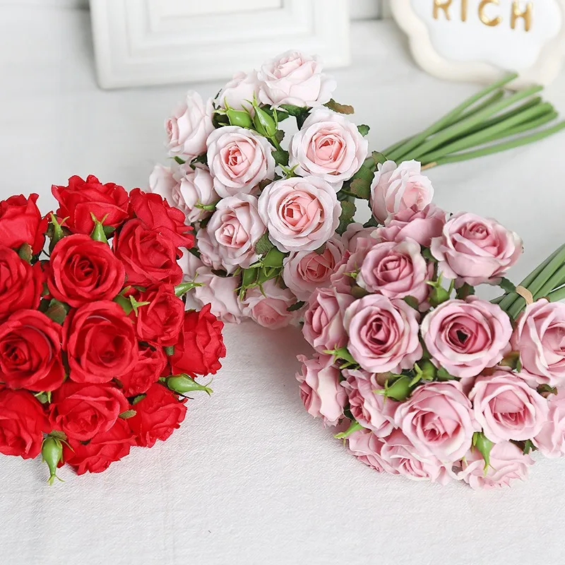 18 Einzelne Rosen in einer Hand, Fertiger Blumenstrauß, Wohnzimmerdekoration, Künstliche Blume – Detail 1