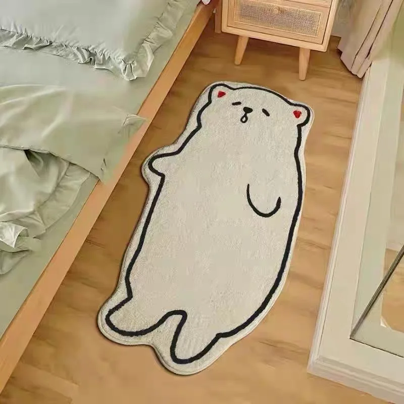 VIKAMA Polar Bear Shapes Soft Fluffy Non Slip Washable Cozy Bedroom Bedside Runner Rug Cute Bedroom Rugs Decor