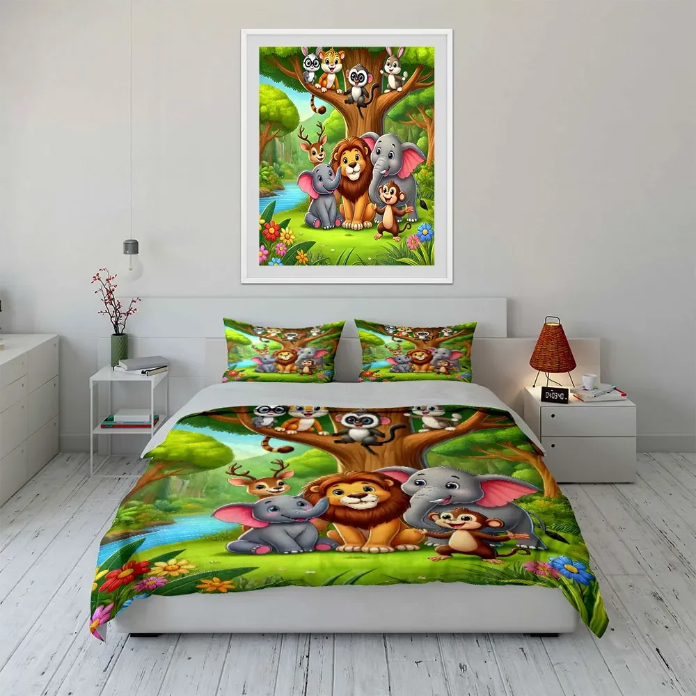 Cute Animal Friends Trio Set Multiple sizes kid's and adults' bedroom Exquisite 3PC bedding set, gift
