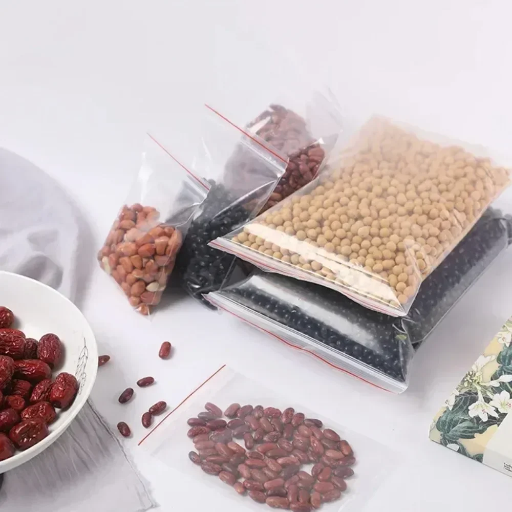 300/100Pcs Food Sealing Bag Resealable Multi-Size Object Storage Bag Transparent Plastic Bag Reclosable Vacuum Fresh Organizer