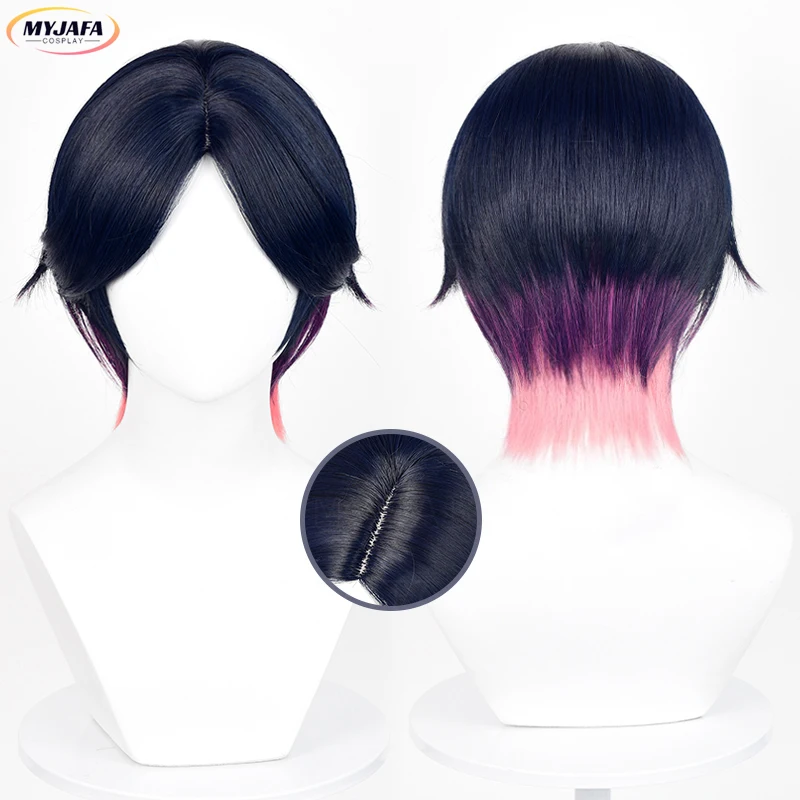 Clove Cosplay Wig Game Black Purple Pink Short Scalp Wig Heat Resistant Synthetic Hair Halloween Anime Wigs + Wig Cap