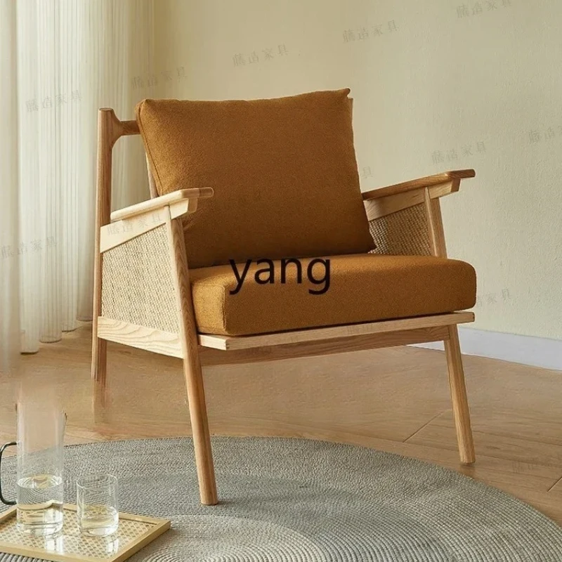 LTT sofa chair solid wood balcony bedroom leisure log chair rattan bed and breakfast backrest
