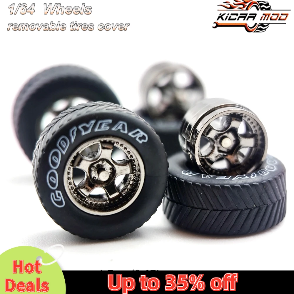 1/64 Model Car Wheels with Rubber All Terrain Tires Work S1 Refitting Parts for Off-road Vehicle HotWheels D: 17mm 1 Set