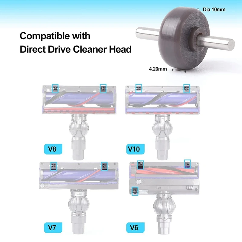 Recambio de ruedas de suela de 8 piezas para Dyson, piezas de rodillos de cabeza de limpiador de accionamiento directo, V6, V7, V8, V10, V11, V15, DC58, DC59, DC62