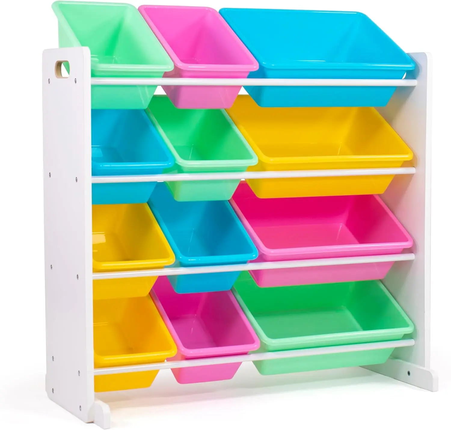 Kids Toy Storage Organizer with 12 Bins, White Pastel Color for Easy Cleanup and Child Development