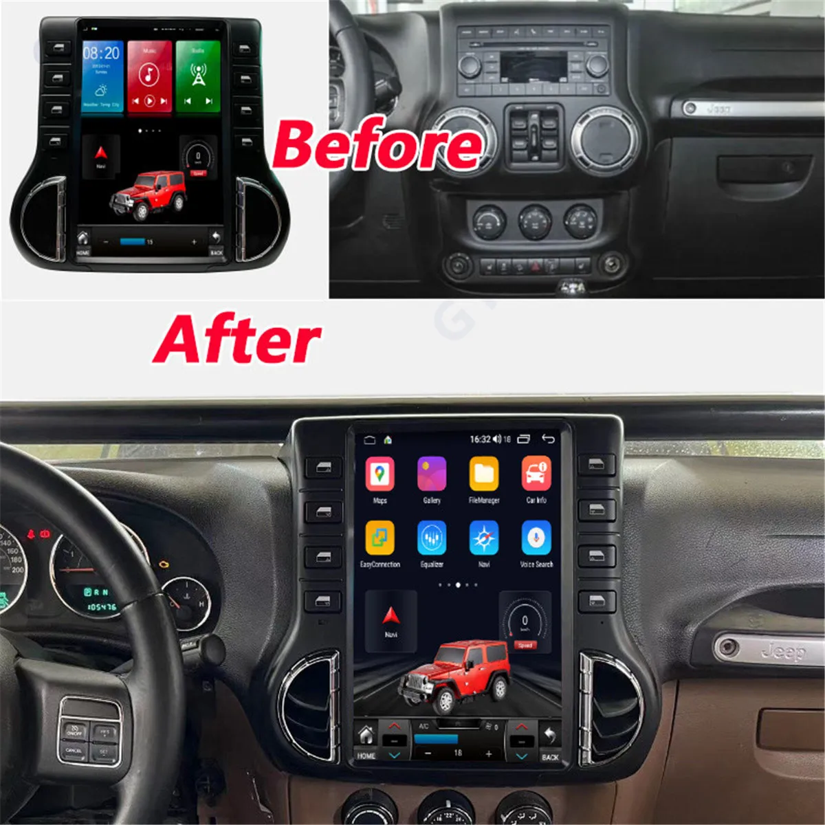 

Tesla Style Android 12.0 8GB+256GB Car Radio For Jeep Wrangler 3 JK 2011-2017 Multimedia Player Stereo GPS Navigation Head Unit