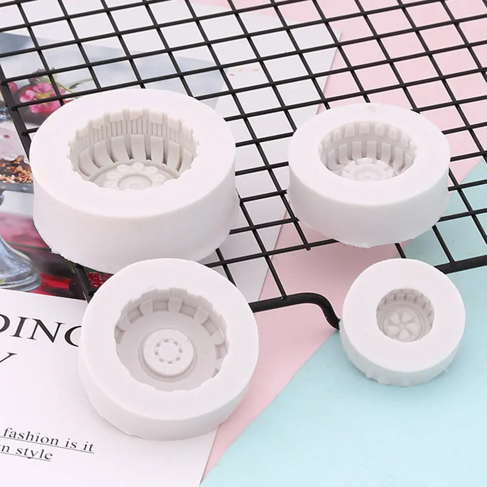 4Pcs Round Tire Silicone Molds for Fondant Cake Chocolate Mousse Cupcake Ice Soap Resin Craft DIY Baking Tool Multi Use