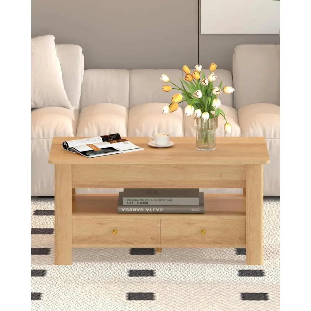 44 طاولة قهوة قابلة للرفع مع حجرة تخزين مخفية ودرجين، طاولة واسعة قابلة للتحويل، سطح رفع هيدروليكي بدون جهد، #2