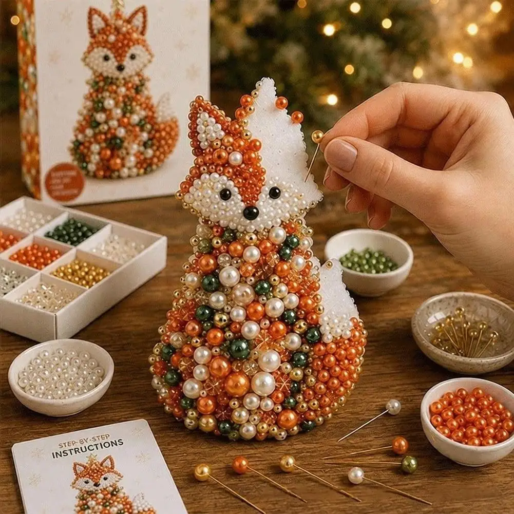 DIY Beaded Animal Christmas Tree Craft Kit 3D Pearl Bead Insert Xmas Ornament Tabletop Holiday Handmade Decor Gift