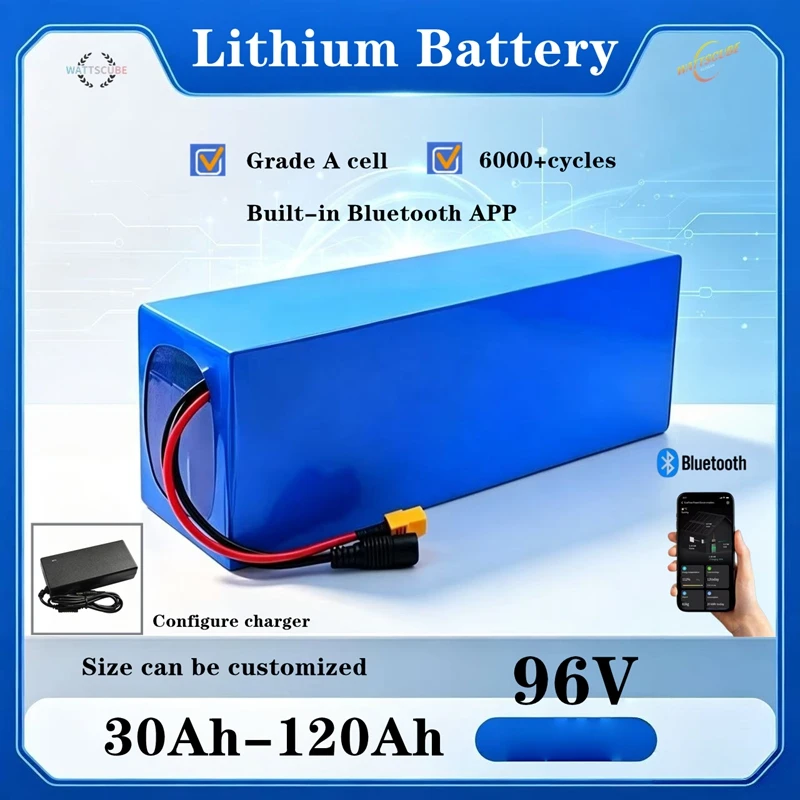 96V High Capacity Lithium Ion Battery 30Ah-100Ah for 5000W Motor with 26S BMS And 10A Charger for Robot Scooter Motorcycle AGV