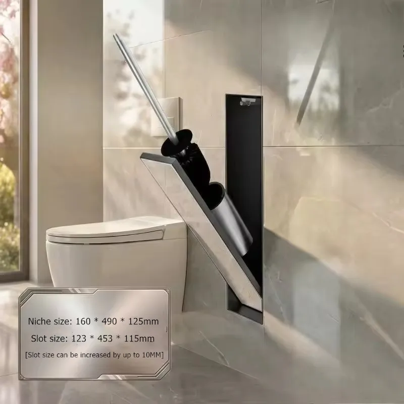 304 Stainless Steel Matt Recessed Bathroom Wall Niche with Door 160x490x125mm Gun‑Grey Black White Seamless Toilet Brush Holder