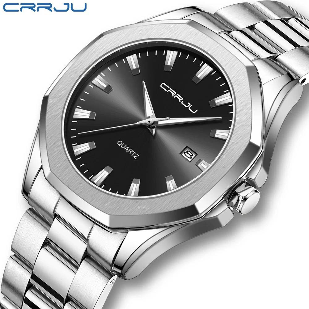 

CRRJU Luxury Watch Business Waterproof Male Clock Luminous Date Stainless Steel Square Quartz Men Watch reloj hombre