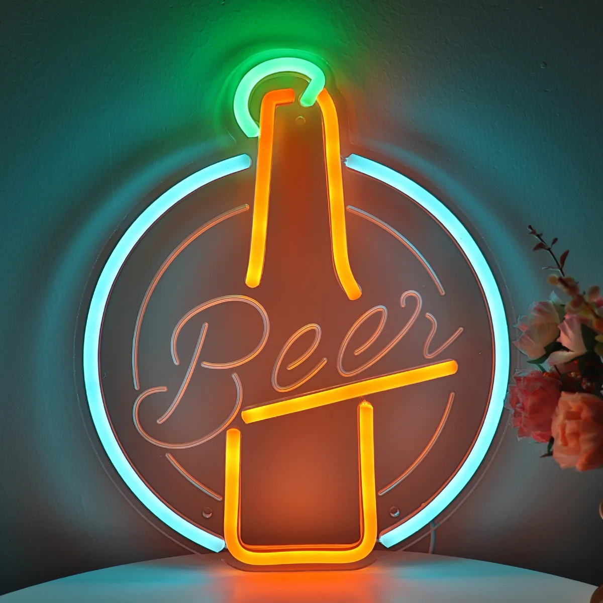 

1PC Circle With Beer Bottle LED Wall Neon Art Sign For Pub Club Party Event Decoration 9.41''*11.06''