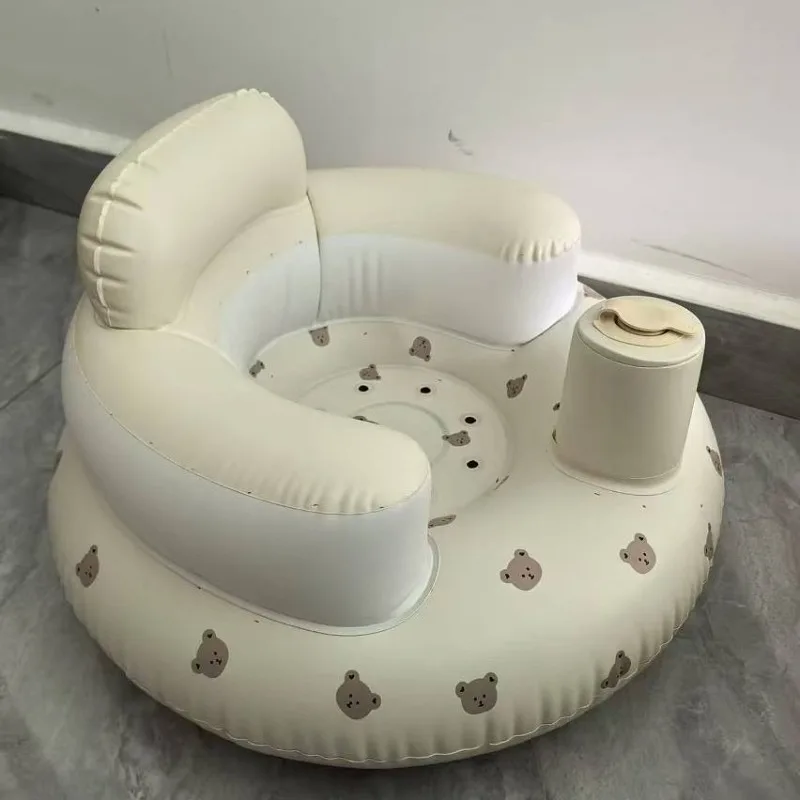 Portable Inflatable Baby Bath Seat Sofa with Back Support Foldable Inflatable Infant Shower Chair for Bathing Training Playing