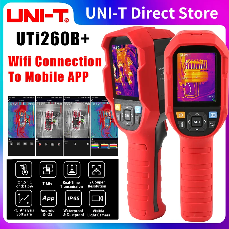 

UNI-T UTi260B+ Wireless Thermal Imaging Camera Mobile APP 512*384 2X Resolution Thermal Imager for Pipeline Heating Leak Inspect