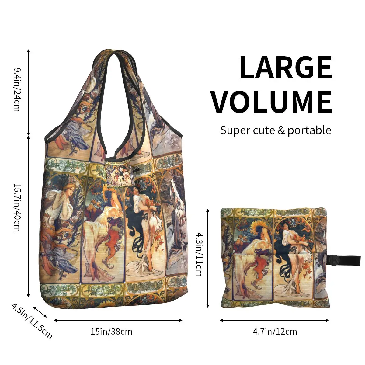 Alphonse Mucha Ablum Diary Art Grocery Bag Durable Large Reusable Recycle Heavy Duty Shopping Tote Bag Washable With Pouch