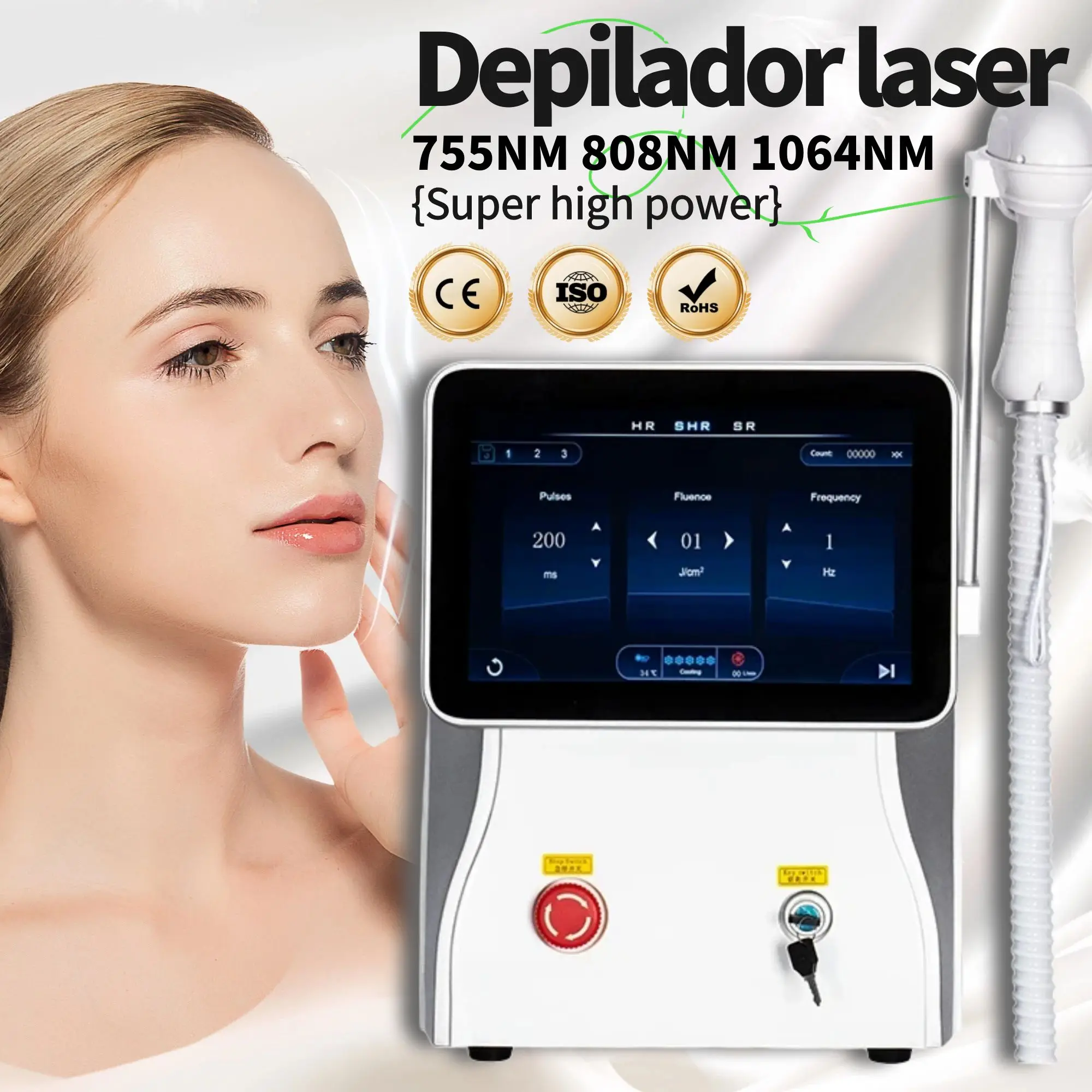 Diode Laser Hair Removal Device Smart 3 Wavelength Safe Painless Permanent Hair Removal Super Energy 8 languages New Upgrade