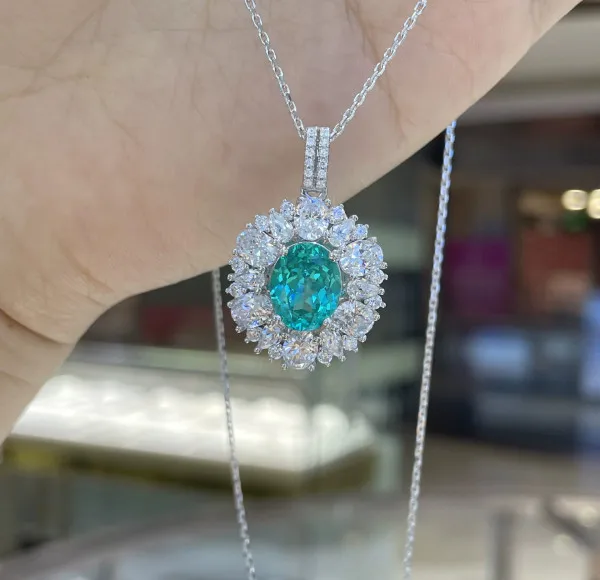 

HanYu 3 Carats Oval Shape Lab Grown Paraiba 925 Silver Women's Pendant