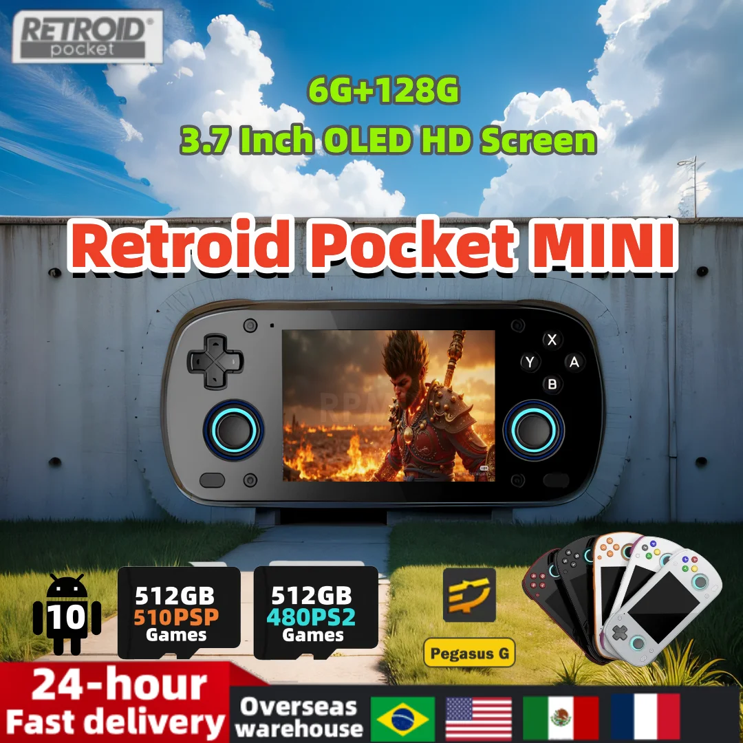 

Retroid Pocket MINI Retro Handheld Game Console Video Player Console 3.7 Inch OLED HD Screen Android 6G+128G RPMINI PSP PS2