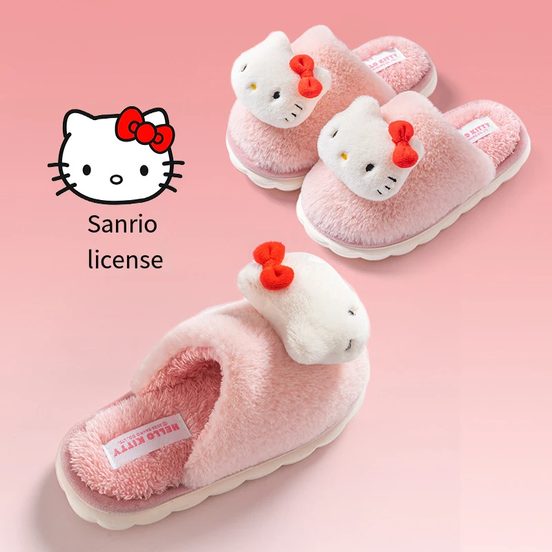 Sanrios Cotton Slippers Girl Cute Kuromi Hello Kittys Anime Figure Kawaii Keep Warm Cartoon Home Indoor Baotou Keep Warm Winter