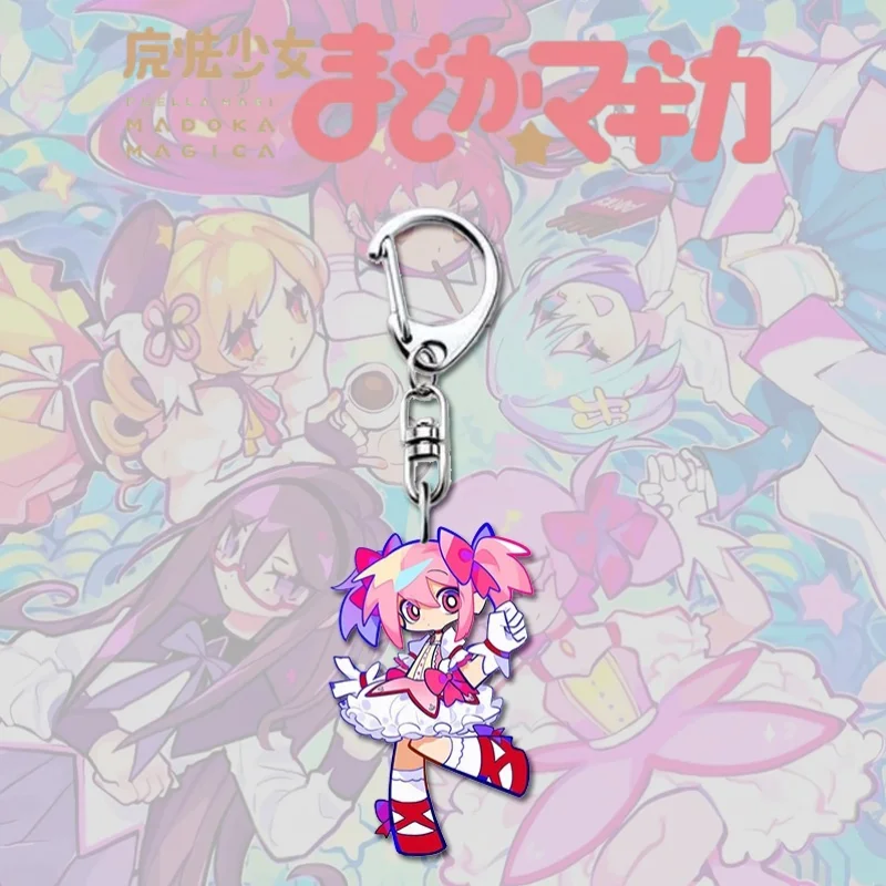 Akemi Homura Tomoe Mami Anime KeyChain Puella Magi Madoka Magica Men Key Chain for Women Fashion Figure Acrylic Keyring Pendant view 2