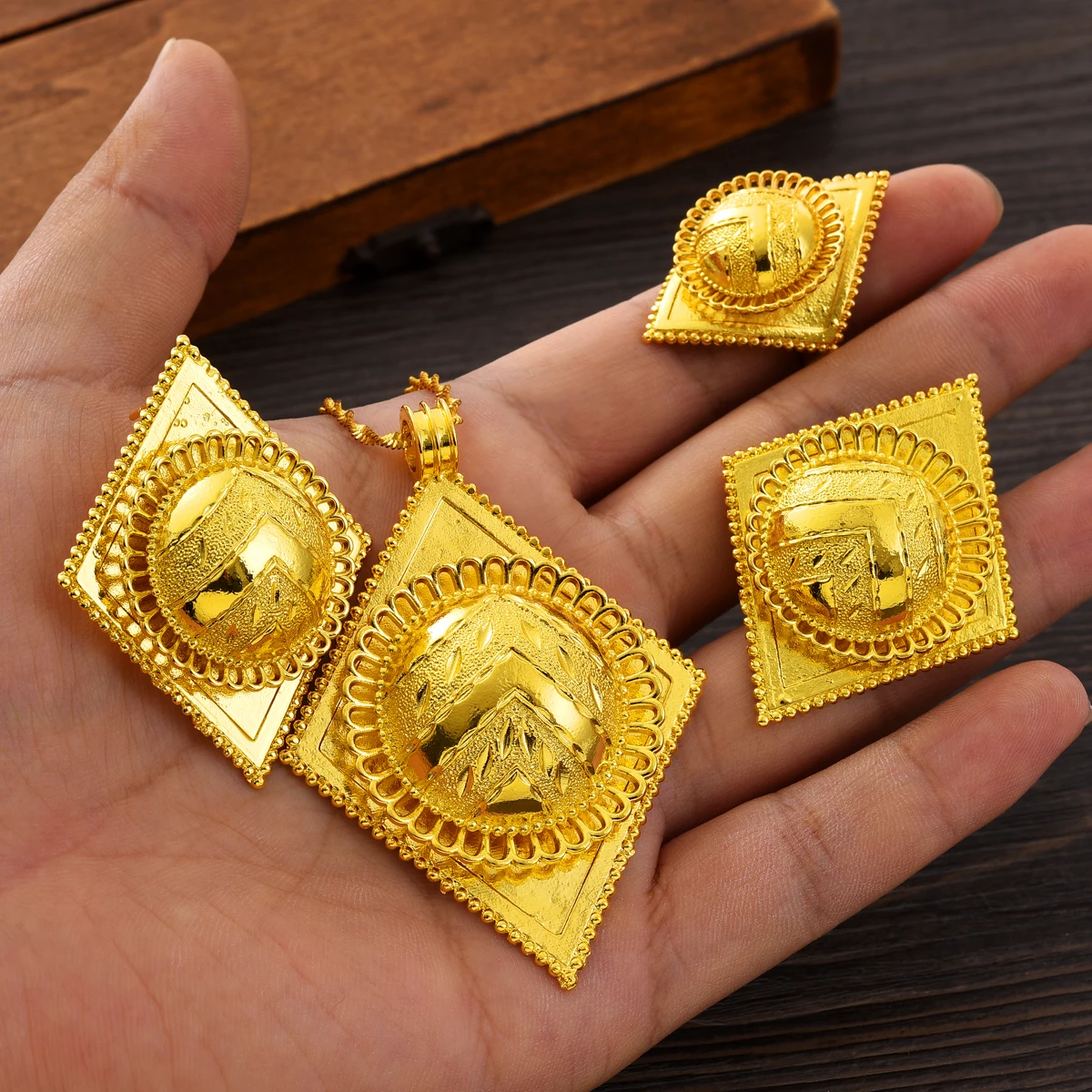 Ethiopian Jewelry sets Pendant Earrings Ring 3-Piece Sets African Eritrean Wedding Engagement Ethnic Gifts #066