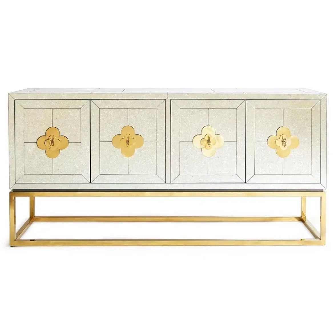 -Artist Luxury Jonathan Antiqued-mirrior Cabinet Gold Metal Base Handcrafted Sideboard