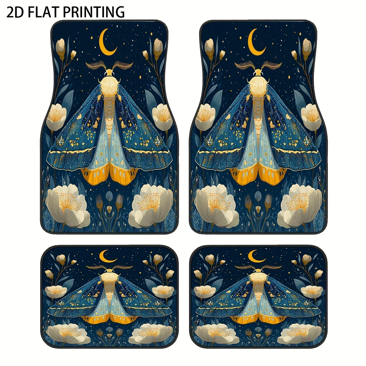 

4pcs Blue And Patterned Car Floor Mats, Made Of Universal Polyester Material, Suitable For All Seasons And Weather, Providing In