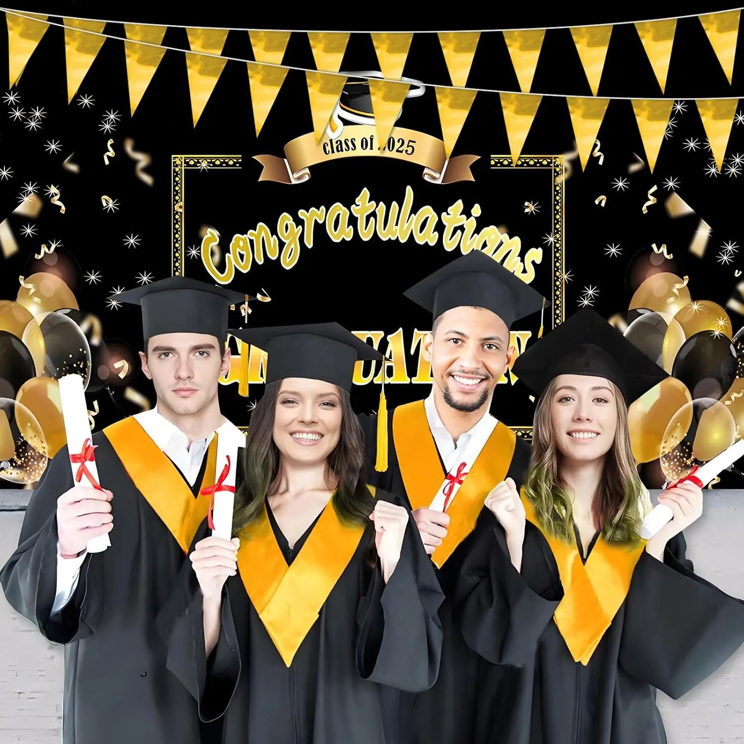 32,8 Fuß goldenes Glitzer-Wimpelbanner – metallische Dreiecks-Wimpelkette für Hochzeit, Geburtstag, Weihnachtsfeier-Dekoration, wiederverwendbare Girlande – Detail 3