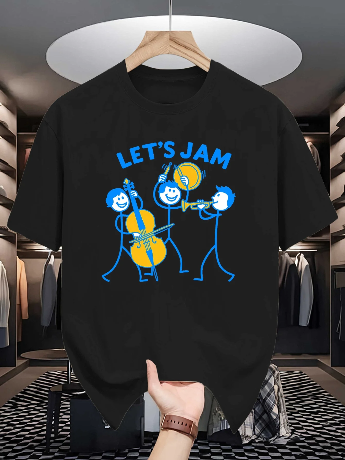 Let S Jam Stick Figure Jazz Band Mens T Shirt Funny Music Instrument Streetwear Cotton Tee For Male Music Fans Daily Party Gift