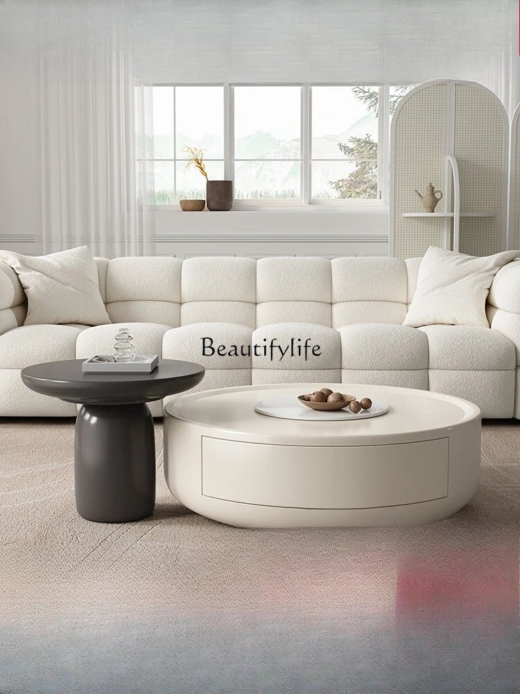 

French cream style coffee table simple round tea table size apartment household