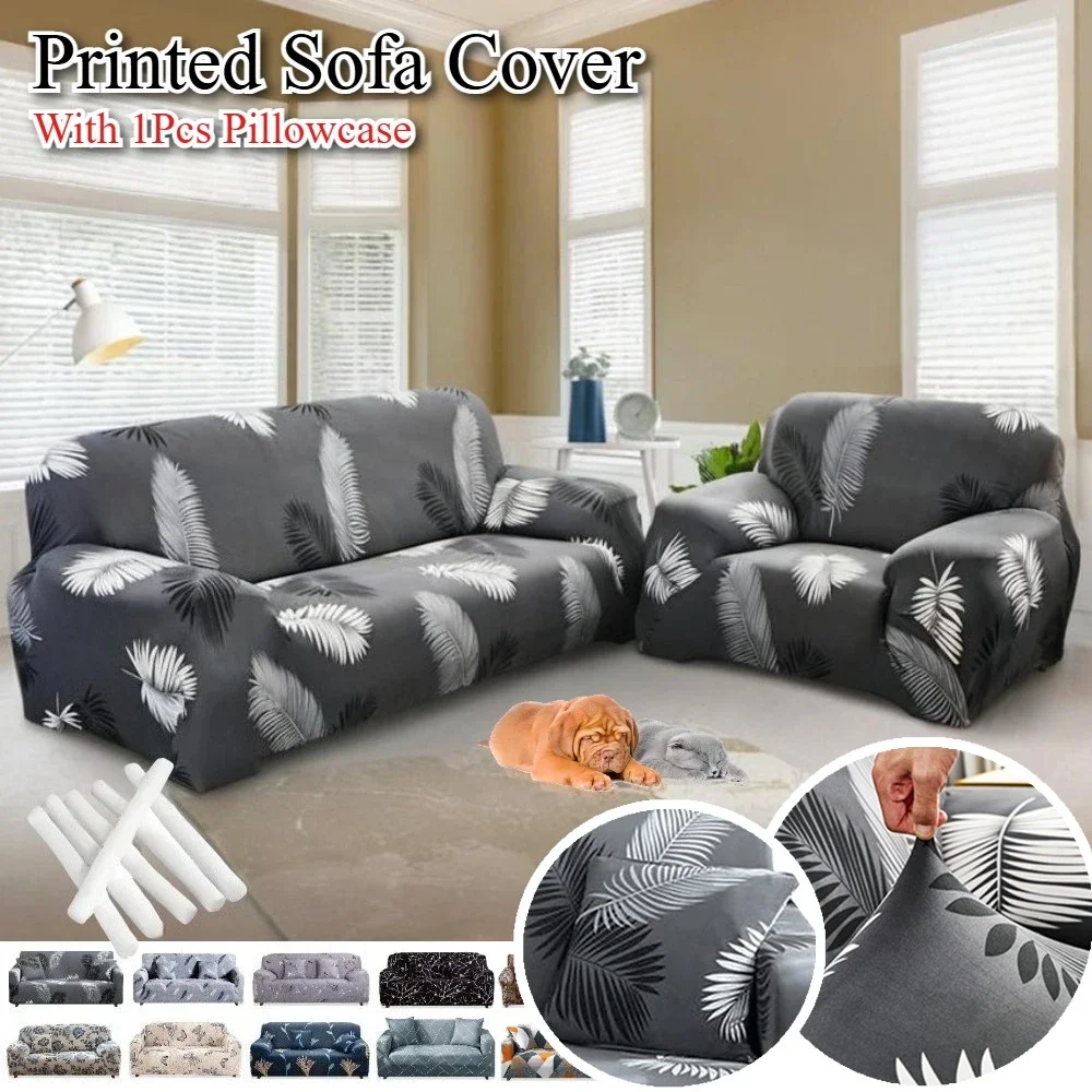 

Printed Slipcover Elastic Sofa Covers Stretch Spandex 1/2/3/4 Seater Couch Cover Furniture Protector with 1Pcs Cushion Cover