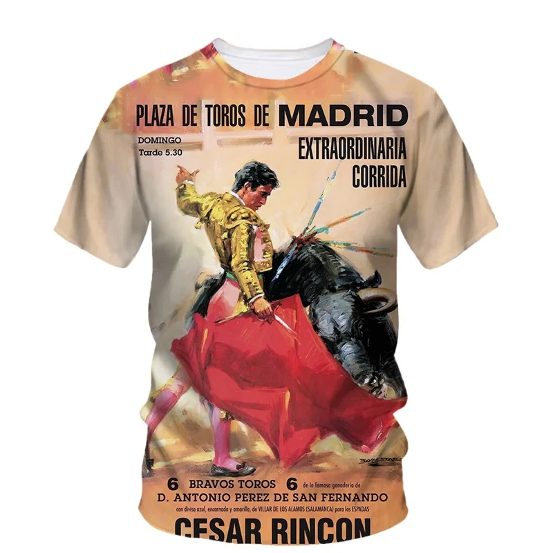 Spanish Bullfight T Shirt 3D Spain Bull Printed Men Women O-neck T-shirt Funny Man Clothing Tees Unisex clothes