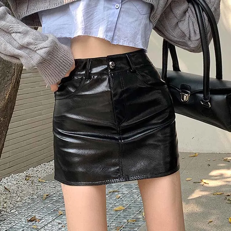 

Fashion Laser Sexy Slim Woman Skirts 2023 Autumn Winter New Bottoms Korean Elegant High Waist Mini Skirt Mujer Faldas