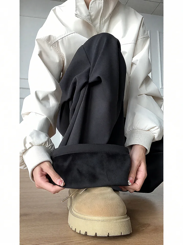 

Bla Fce Lined Men's Wide Leg Pants Winter Drapey High Street Sle Trousers Straight Cut Casual Long Pants Polyester Fiber