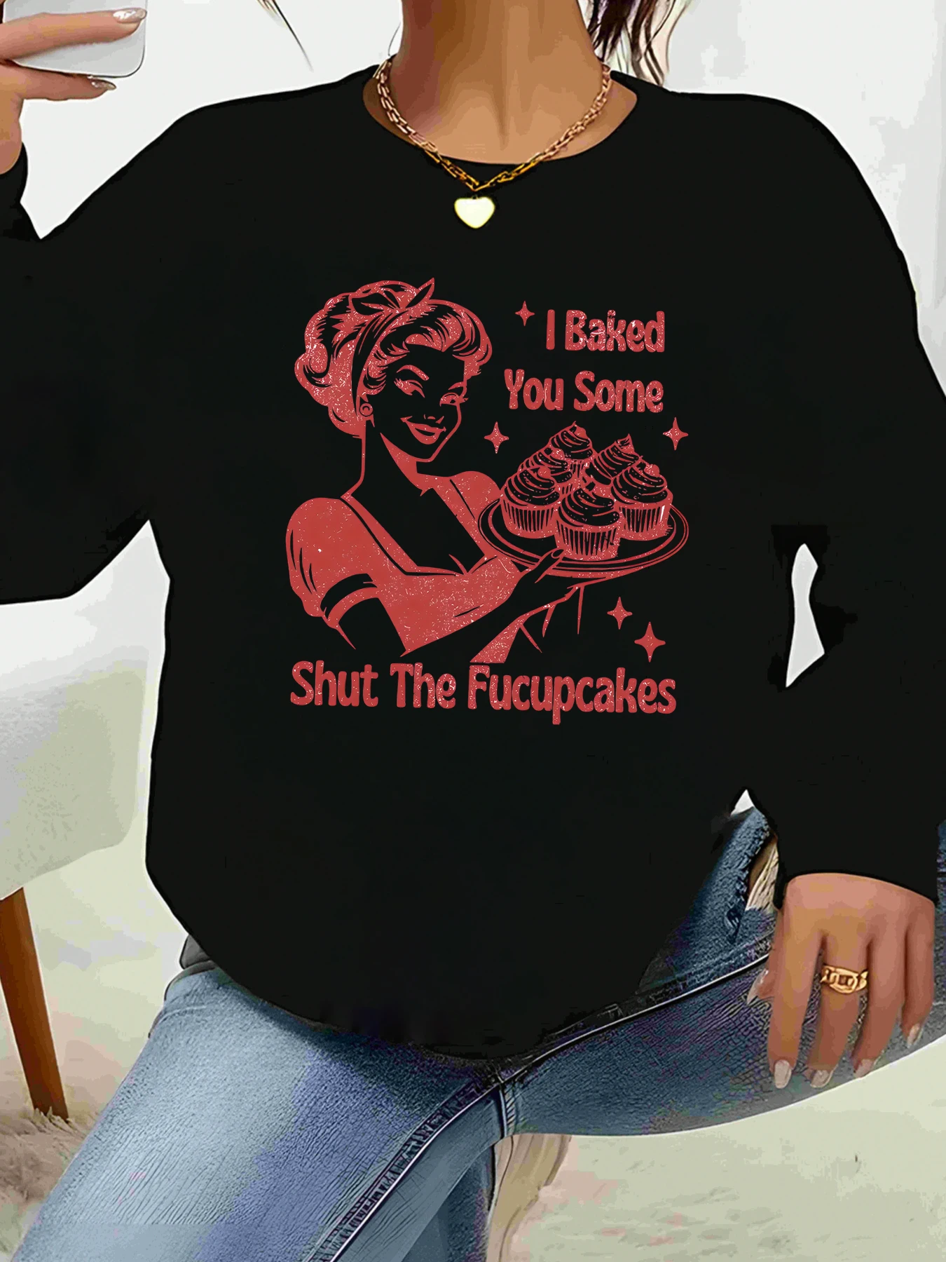 Retro Baker Graphic I Baked You Some Shut the Fucupcakes Langarm-T-Shirt Halloween Party Damen Freizeitkleidung