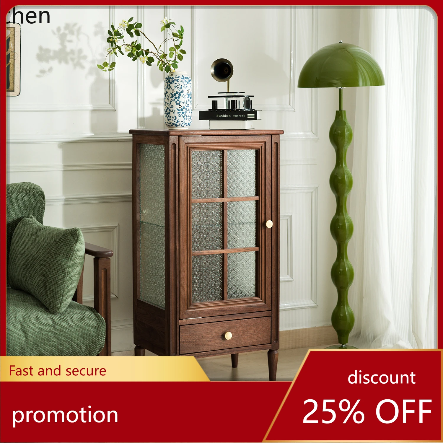 

CZ side cabinet solid wood antique glass vertical wine cabinet storage display cabinet living room