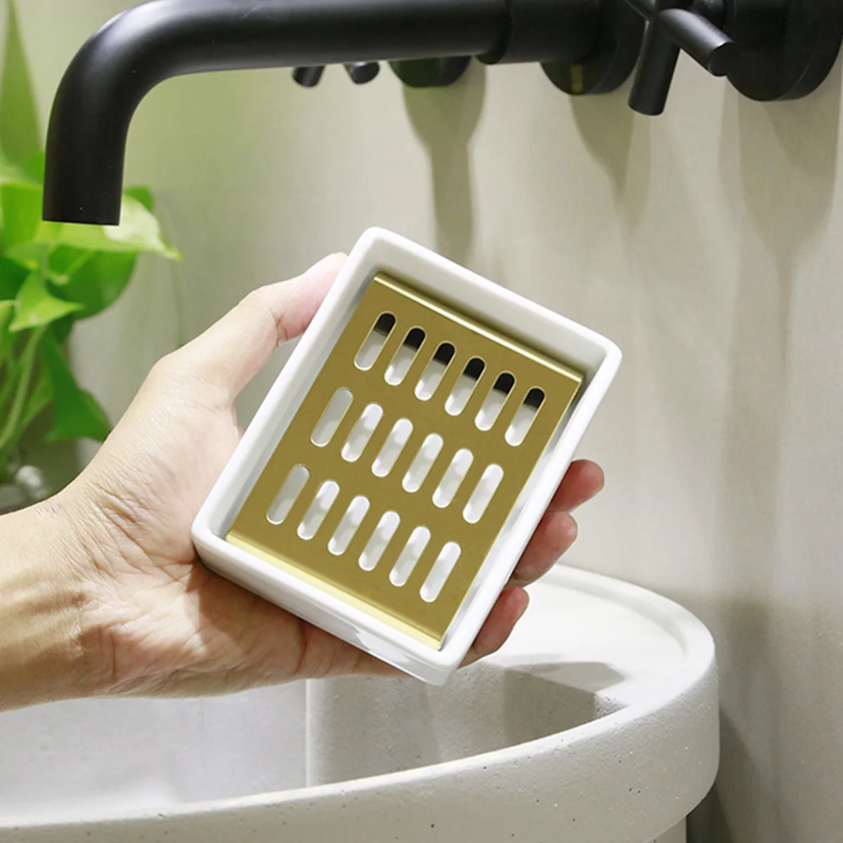 

1Pcs Soap Dish Drainable Ceramic Stainless Steel Double Layer Holder for Bathroom Kitchen Shower Bathtub Counter Soap Storage