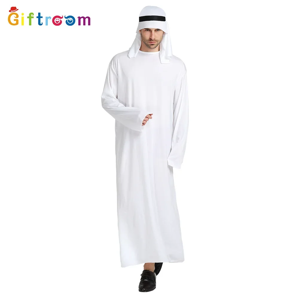 Middle East Adult Men Arabian Arab Sheikh Costume White Robe Halloween Carnival   Chief Prince Cosplay  2024