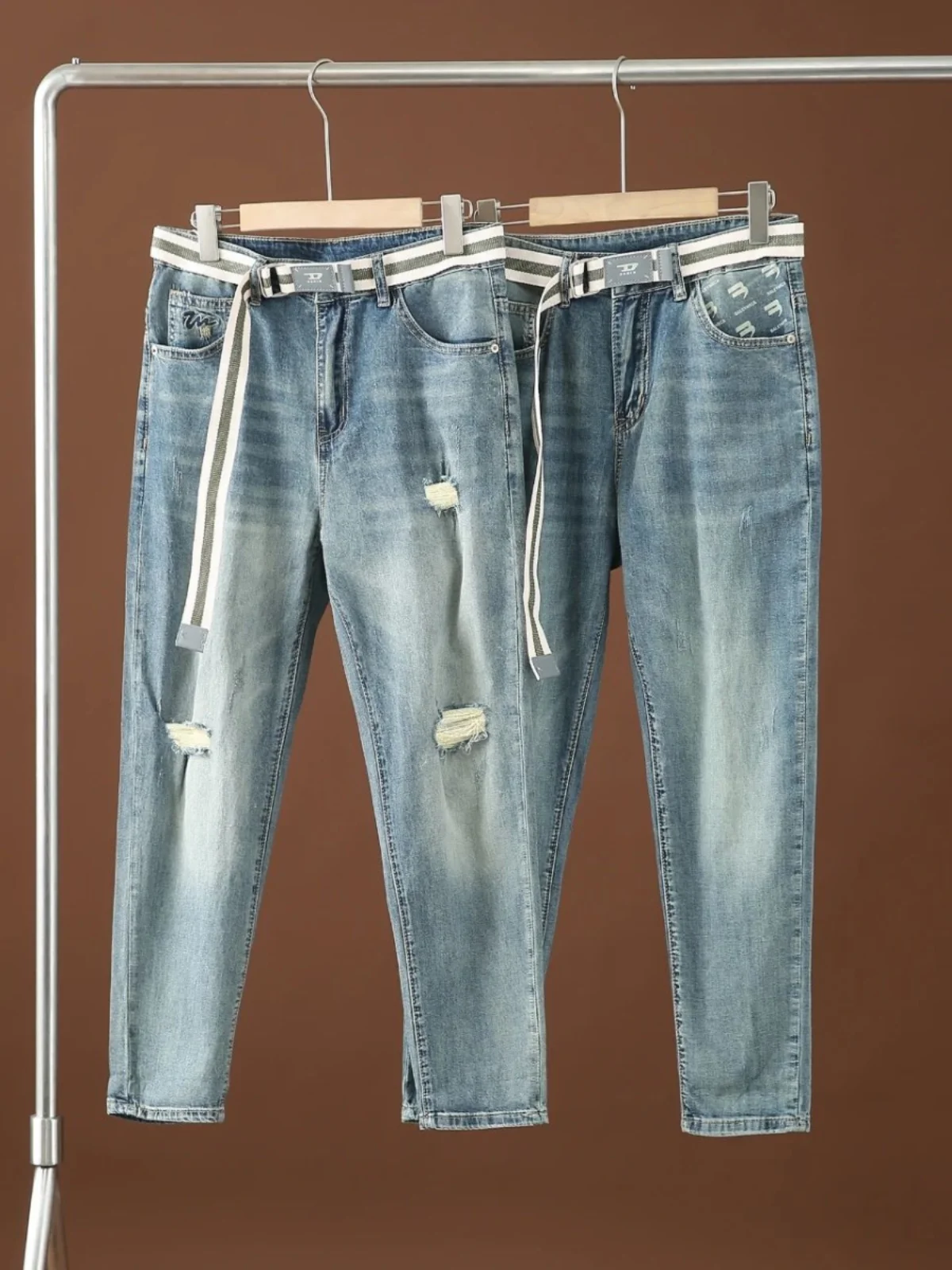 

Облегающие прямые джинсы с талией в стиле ретро, мужские весенне-летние модные повседневные длинные брюки, молодежные брюки со средней талией