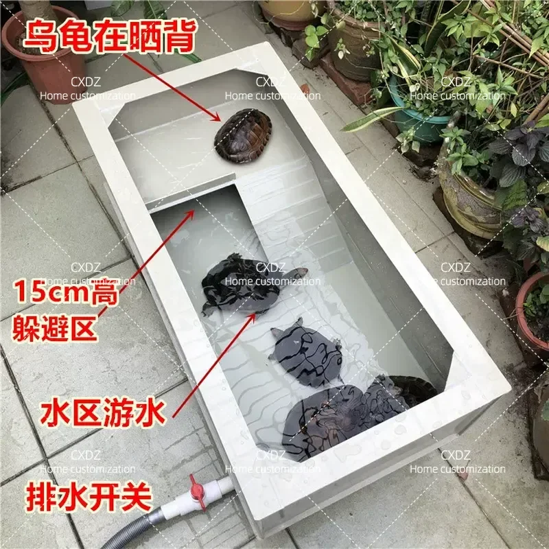 Turtle Breeding Box with Stairs and Platform for Grass Brazilian Daqingnan Stone Turtles Tank Pond Habitat Free Shipping