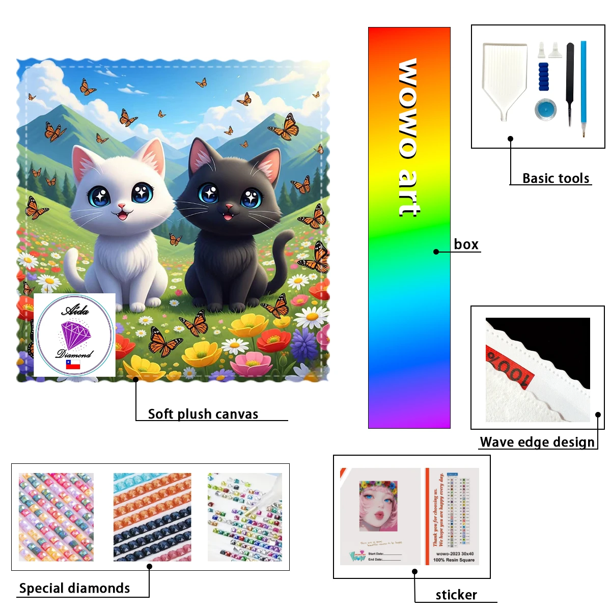 

【Aida_ Diamond Art】Black cat and white cat Crystal AB Rhinestone FD Rhinestone Perfect Resin Diamond