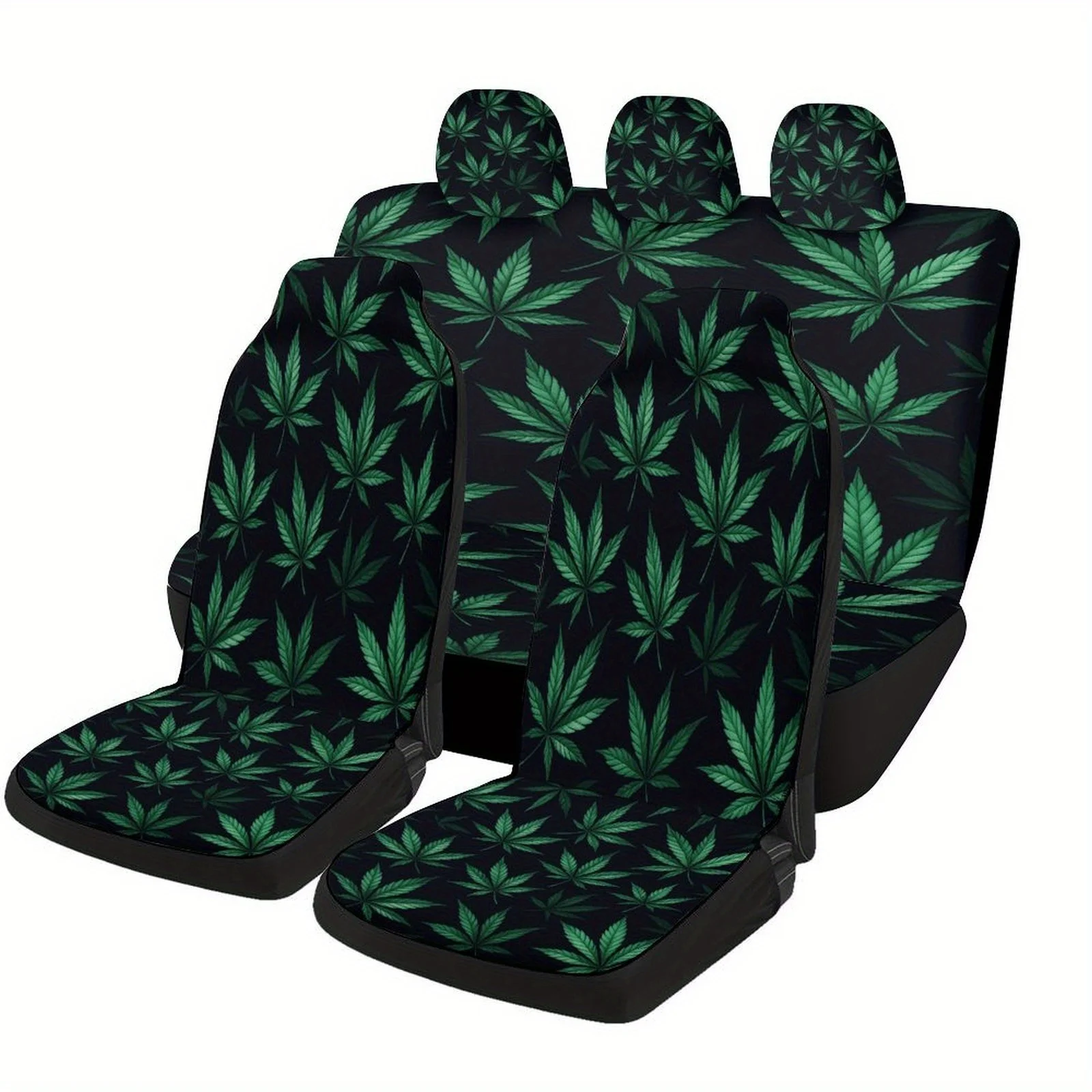 

Cannabis Leaf Pattern Themed Car Seat Cover Set For Most Cars, Trendy Novelty Car Seat Protector Covers Full Set, Universal Car