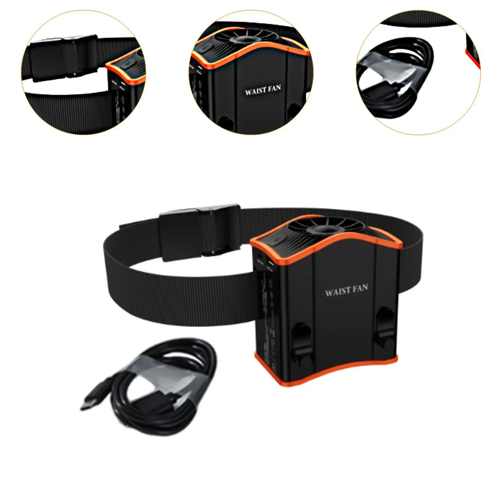 Waist Belt Fan with Flashlight USB Strong Wind Portable Outdoor Cooling Fan for Running Climbing Travel Construction Site Sports