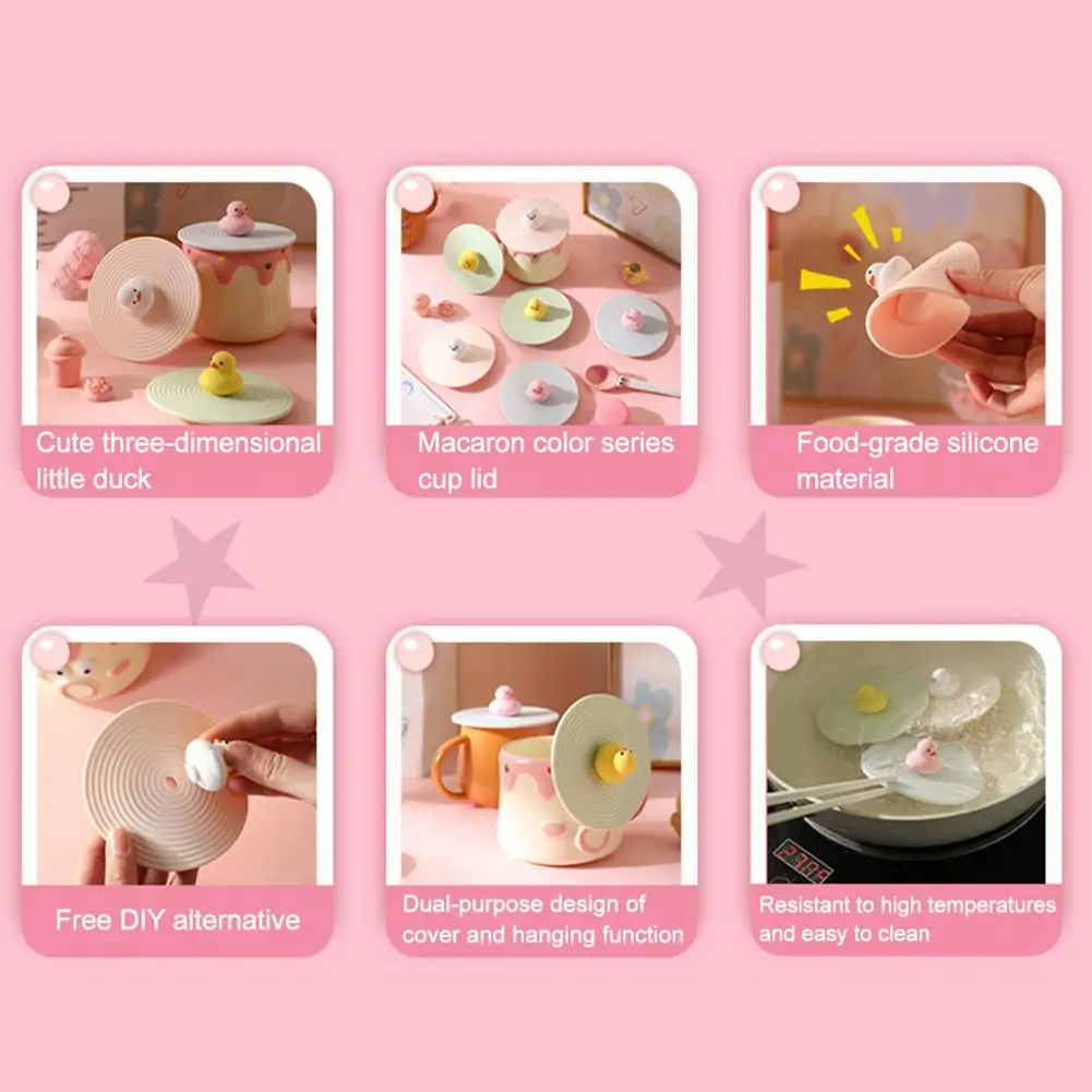 Sealed Cup Cover Rubber Cup Lid Silicone Cup Lid with Hanging Hook Leak-proof Dust-proof Mug Cover Soft Duck Shape for Cups